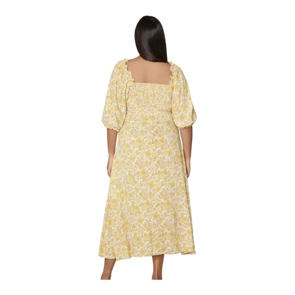 NWT FAITHFULL THE BRAND Juniper Yellow Floral Puff Sleeve Midi Dress US 2/ XS - Picture 3 of 9